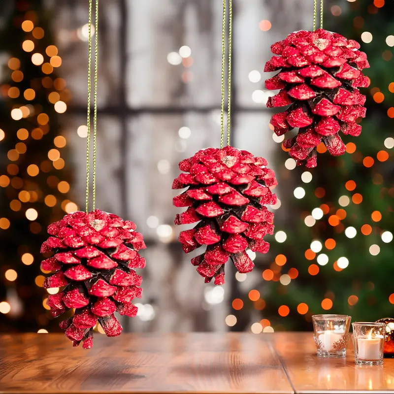 Ornamentos, Piñas Navideñas, Color Rojo 1