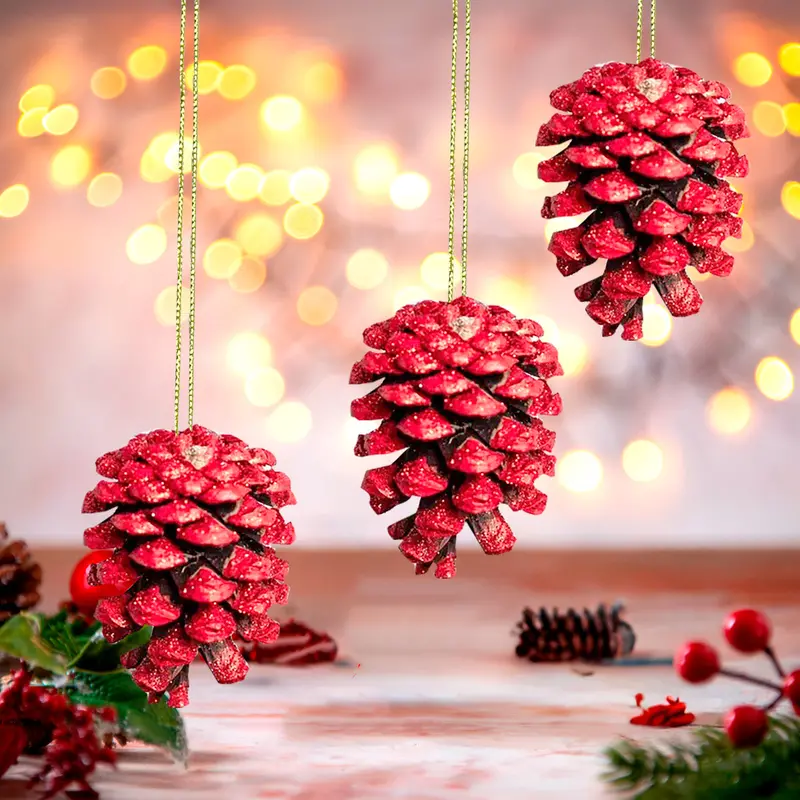 Ornamentos, Piñas Navideñas, Color Rojo 2