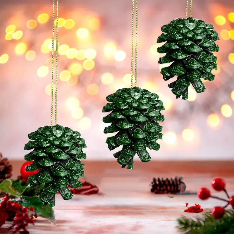 Ornamentos, Piñas Navideñas, Color Verde 1