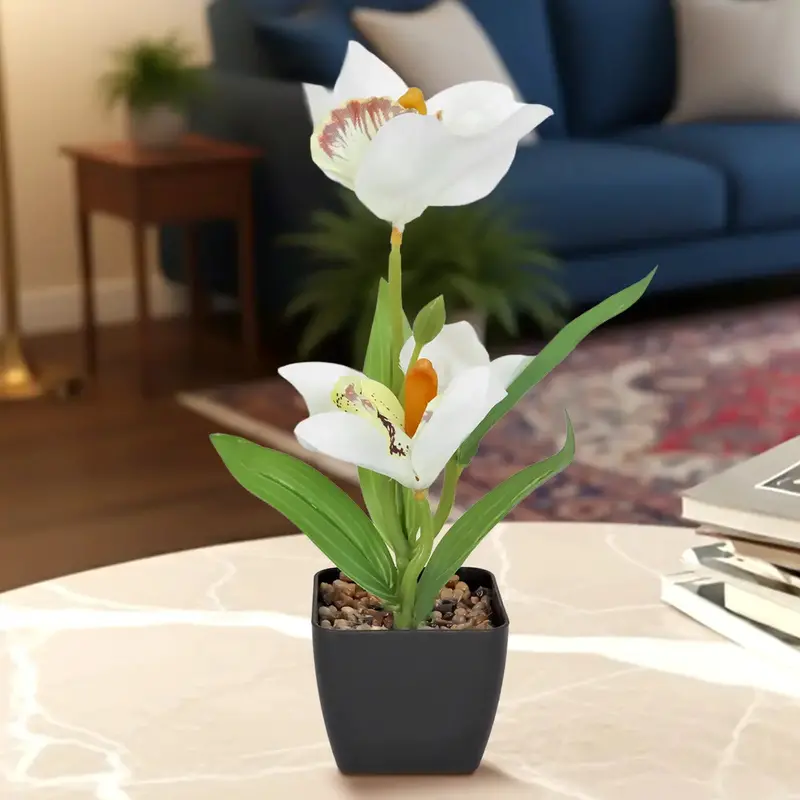 Orquã­Dea Artificial Con Maceta, Color Blanco 1