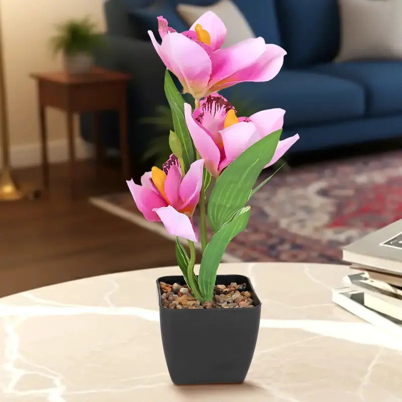 Orquídea Artificial Con Maceta, Color Morado 1