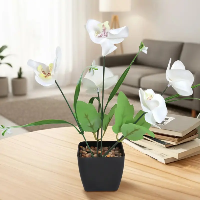 Orquídea Mariposa Artificial Con Maceta, Color Blanco 1