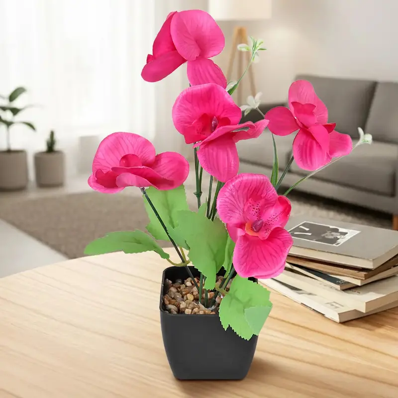 Orquídea Mariposa Artificial Con Maceta, Color Fucsia 1