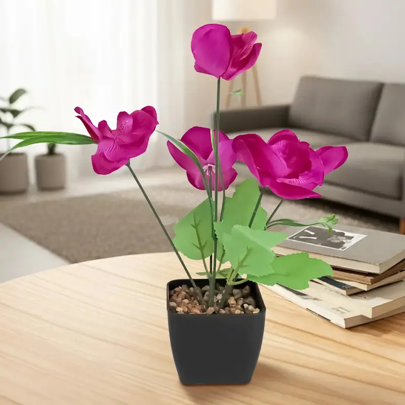 Orquídea Mariposa Artificial Con Maceta, Color Morado 1
