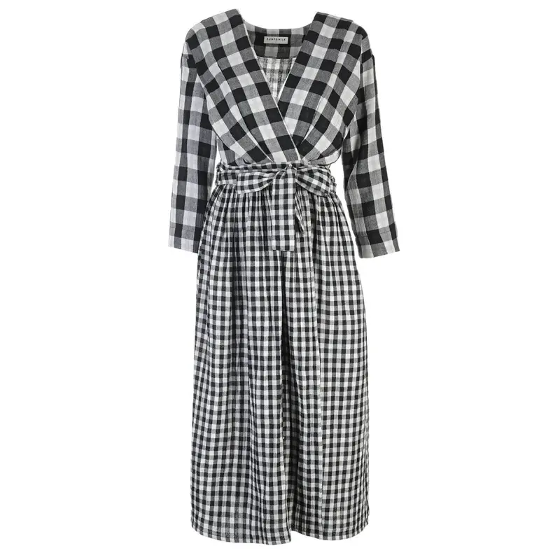 Outlet - Bump&Milk Teresita Organic Cotton Wrap Dress - Black Checkered 1