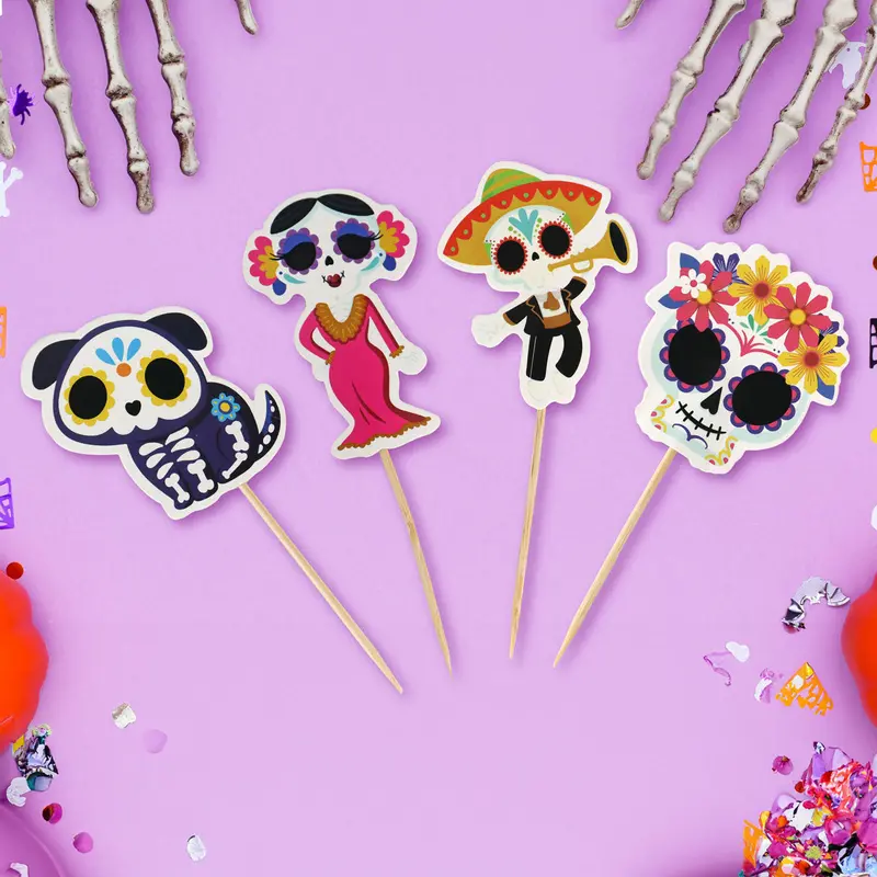 Palillos Con Diseños De Día De Muertos, 4Pzas 2