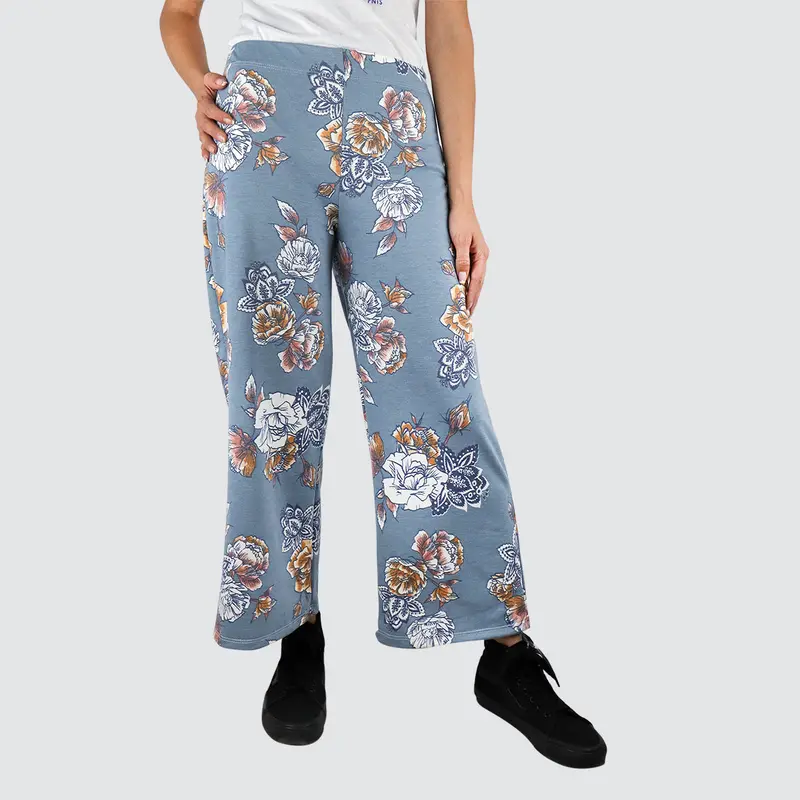 Pantalón Casual Color Azul Cielo Con Estampado De Flores Para Dama 1