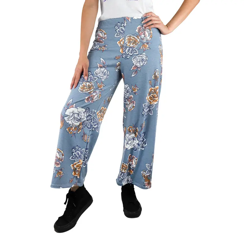 Pantalón Casual Color Azul Cielo Con Estampado De Flores Para Dama 2