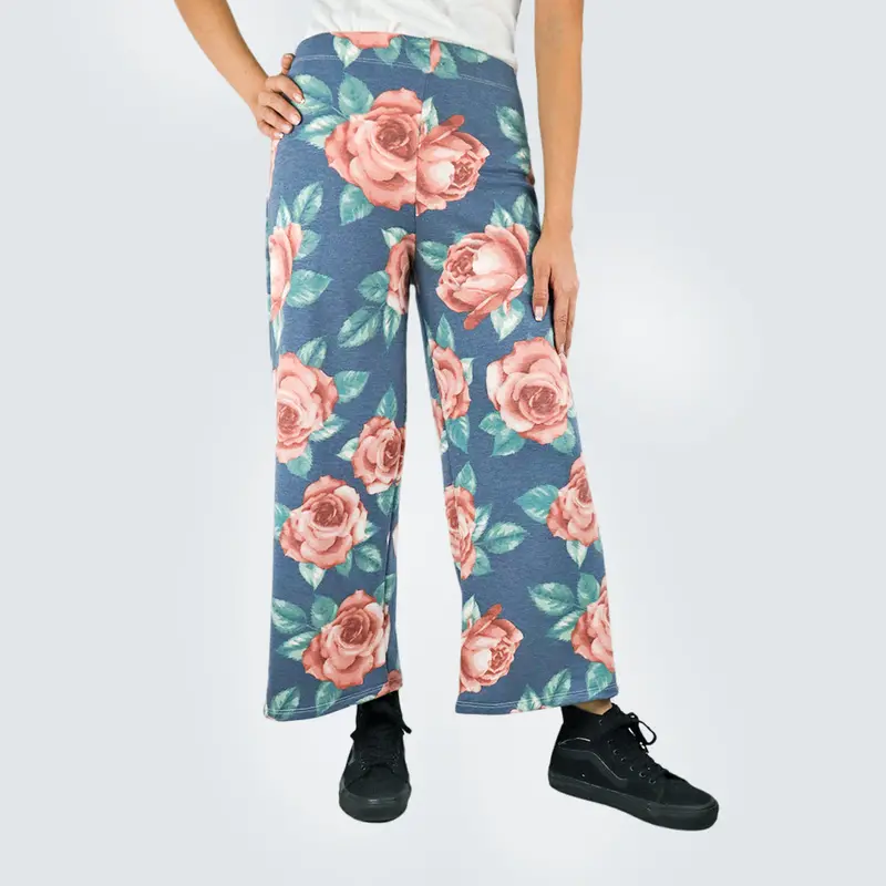 Pantalón Casual Color Azul Con Estampado De Flores Para Dama 1