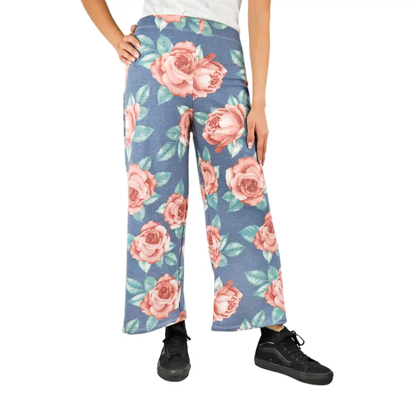 Pantalón Casual Color Azul Con Estampado De Flores Para Dama 2