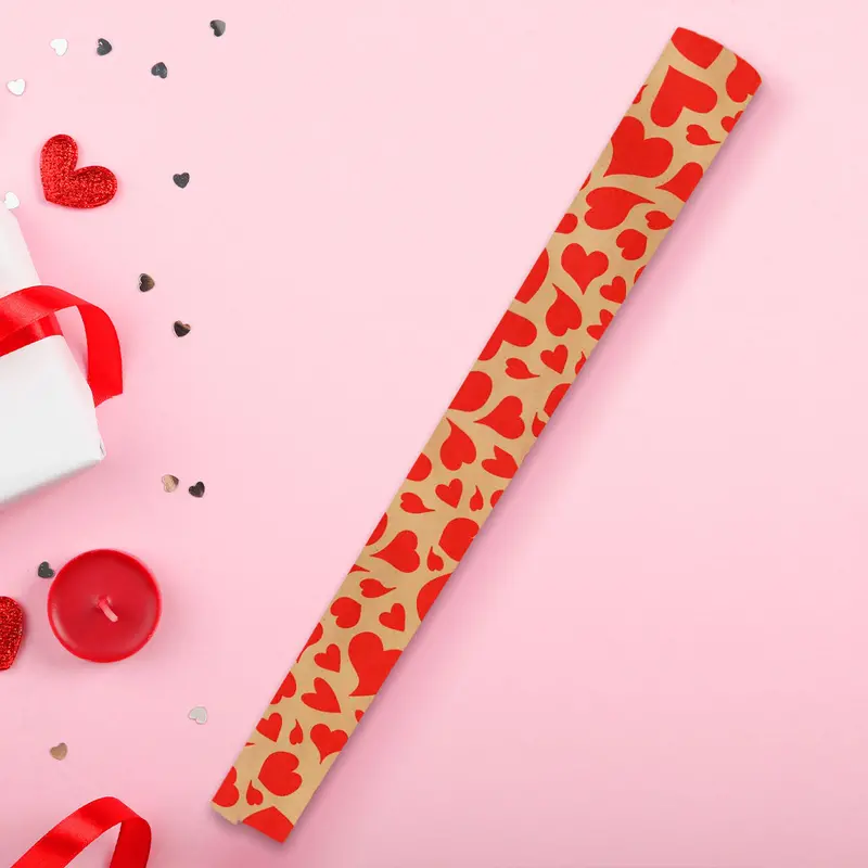 Papel De Regalo Kraft De Corazones, Color Rojo 2