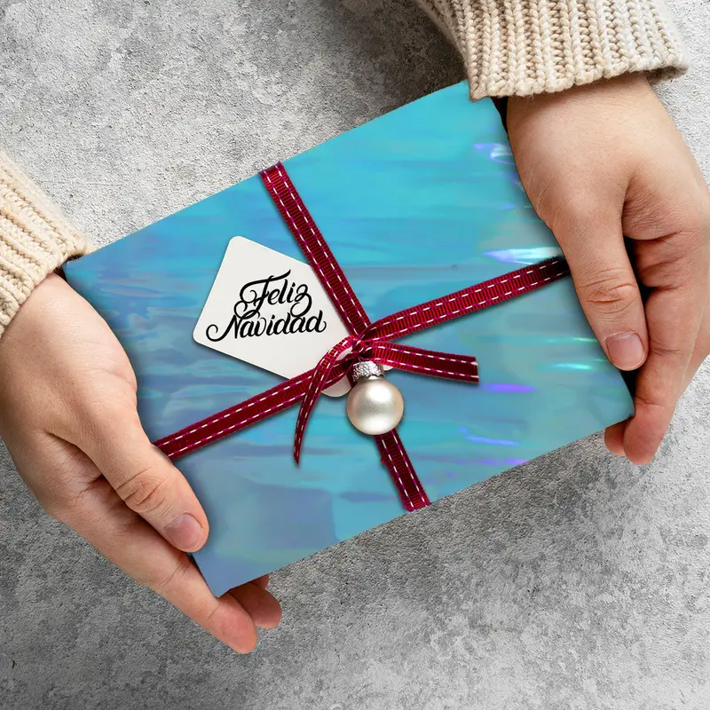 Papel De Regalo Navideño Color Azul Iridiscente 1