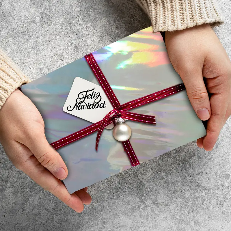 Papel De Regalo Navideño Color Gris Iridiscente 1