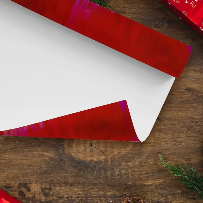 Papel De Regalo Navideño Color Rojo Iridiscente 2