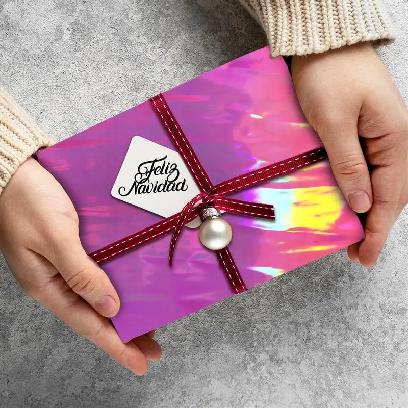 Papel De Regalo Navideño Color Rosa Iridiscente 1