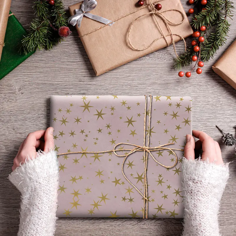Papel De Regalo Navideño Transparente Con Estampado De Estrella 1