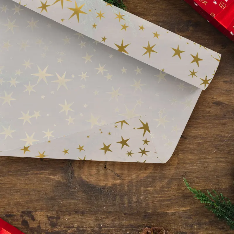 Papel De Regalo Navideño Transparente Con Estampado De Estrella 2