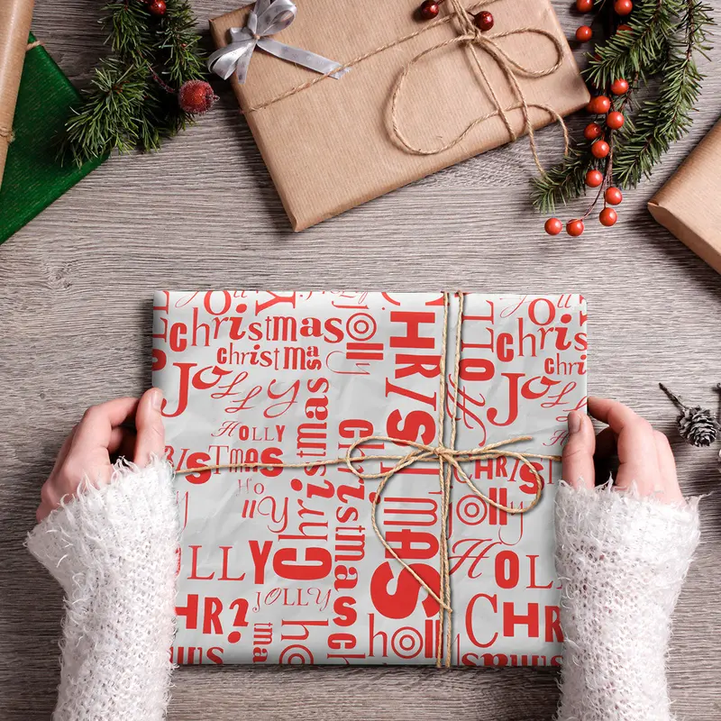 Papel De Regalo Navideño Transparente Con Estampado De Merry Christmas 1