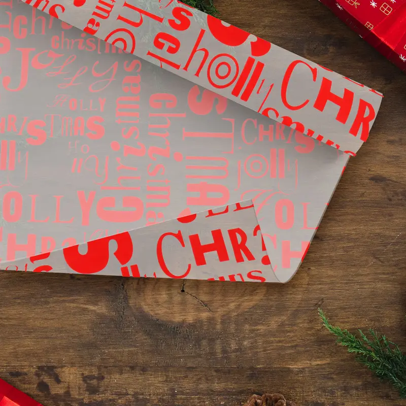 Papel De Regalo Navideño Transparente Con Estampado De Merry Christmas 2