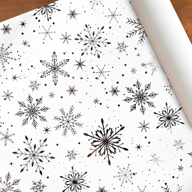 Papel Navideño Para Envolver Regalos, Copos De Nieve, Color Blanco 2