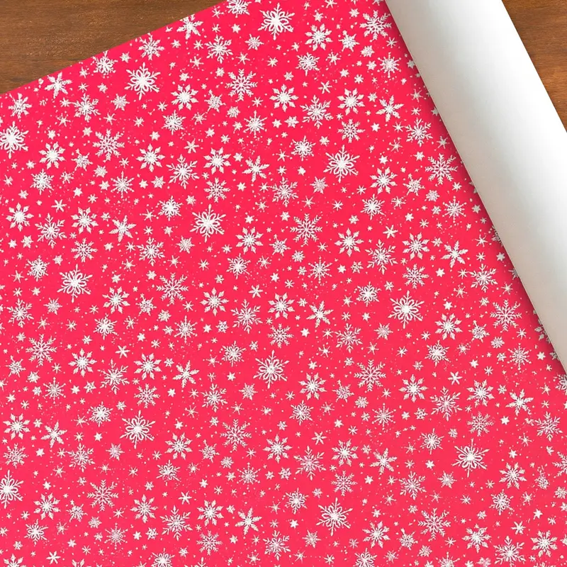 Papel Navideño Para Envolver Regalos, Copos De Nieve, Color Rojo 2