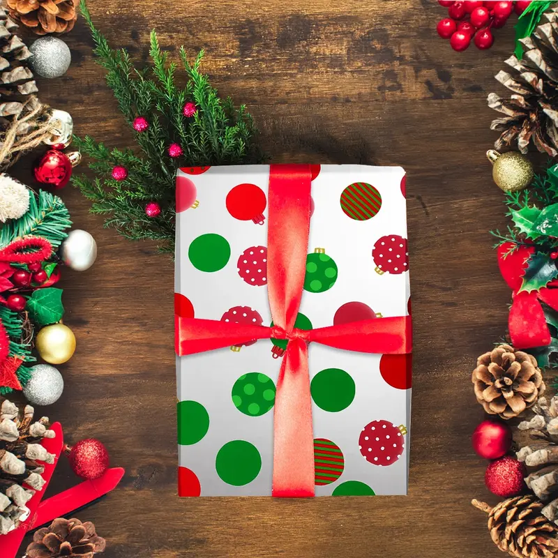 Papel Navideño Para Envolver Regalos, Diseño Esferas 1