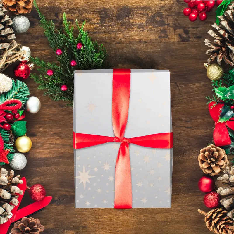 Papel Navideño Para Envolver Regalos, Estrellas, Color Plata 1