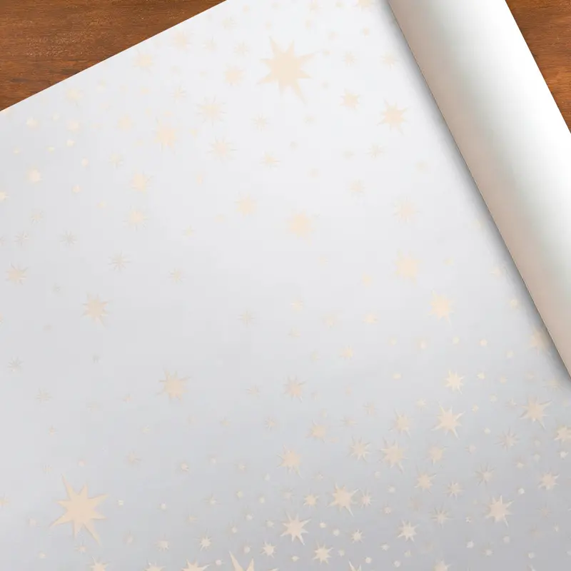 Papel Navideño Para Envolver Regalos, Estrellas, Color Plata 2