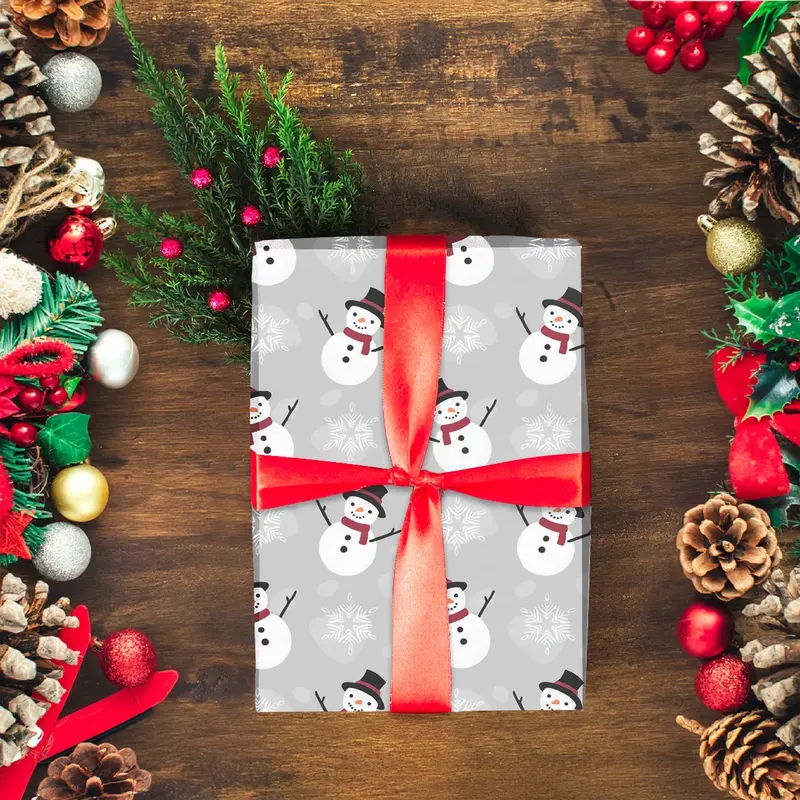 Papel Navideño Para Envolver Regalos, Muñecos De Nieve, Color Plata 1