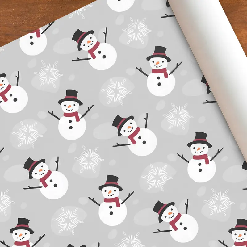 Papel Navideño Para Envolver Regalos, Muñecos De Nieve, Color Plata 2