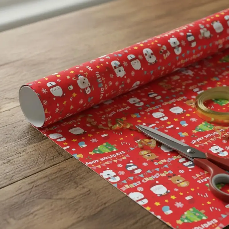 Papel Para Envolver Regalos Navideño, Color Rojo 1