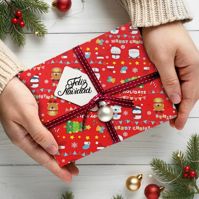 Papel Para Envolver Regalos Navideño, Color Rojo 2