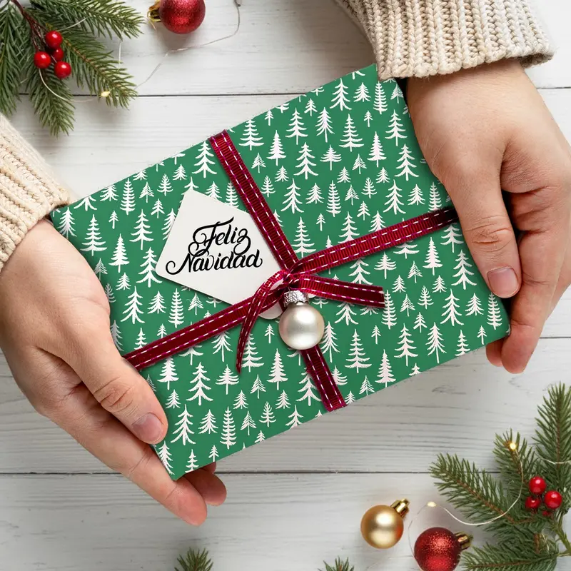 Papel Para Envolver Regalos Navideño, Color Verde 1