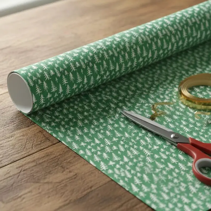 Papel Para Envolver Regalos Navideño, Color Verde 2