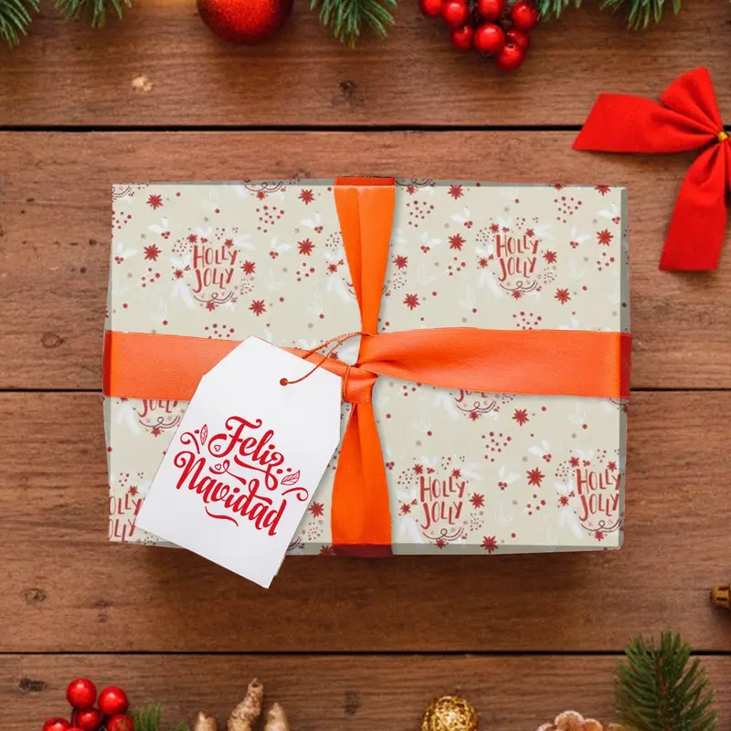 Papel Para Envolver Regalos Navideño, Diseño Holly Jolly 1