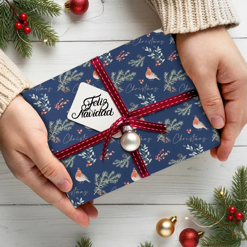 Papel Para Envolver Regalos Navideño, Diseño Muérdago 1