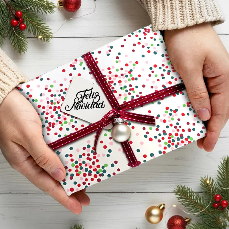 Papel Para Envolver Regalos Navideño, Diseño Puntos 1