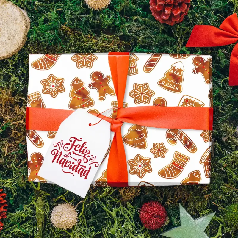 Papel Para Envolver Regalos Navideño, Galletas De Jengibre, Color Blanco 1