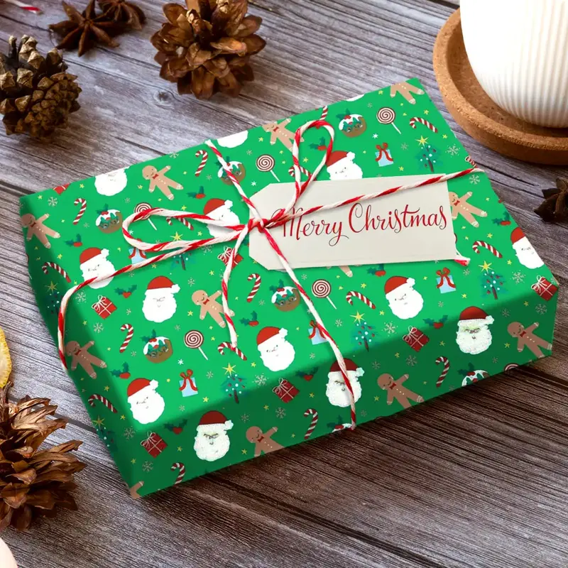 Papel Para Envolver Regalos Navideño, Galletas De Jengibre, Color Verde 2