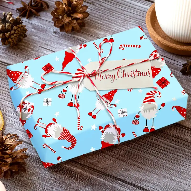 Papel Para Envolver Regalos Navideño, Gnomo, Color Azul 2