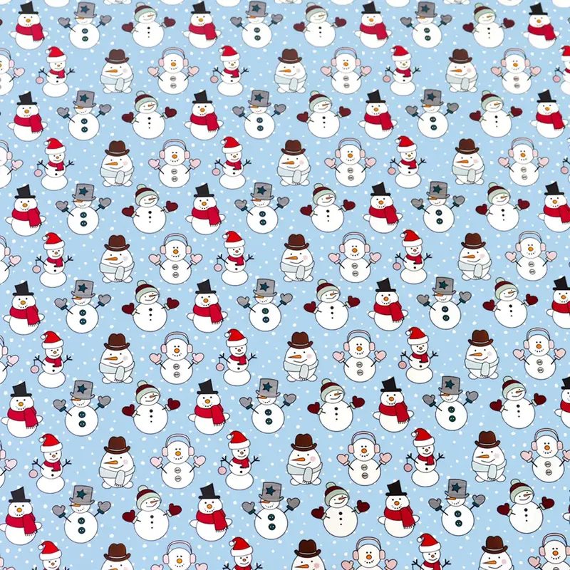 Papel Para Envolver Regalos Navideño, Muñeco De Nieve, Color Azul 1