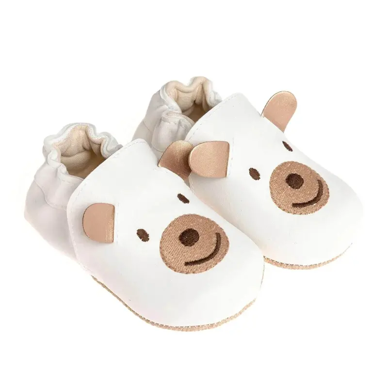 Papulin Unisex Bear Patterned Booties - White 1