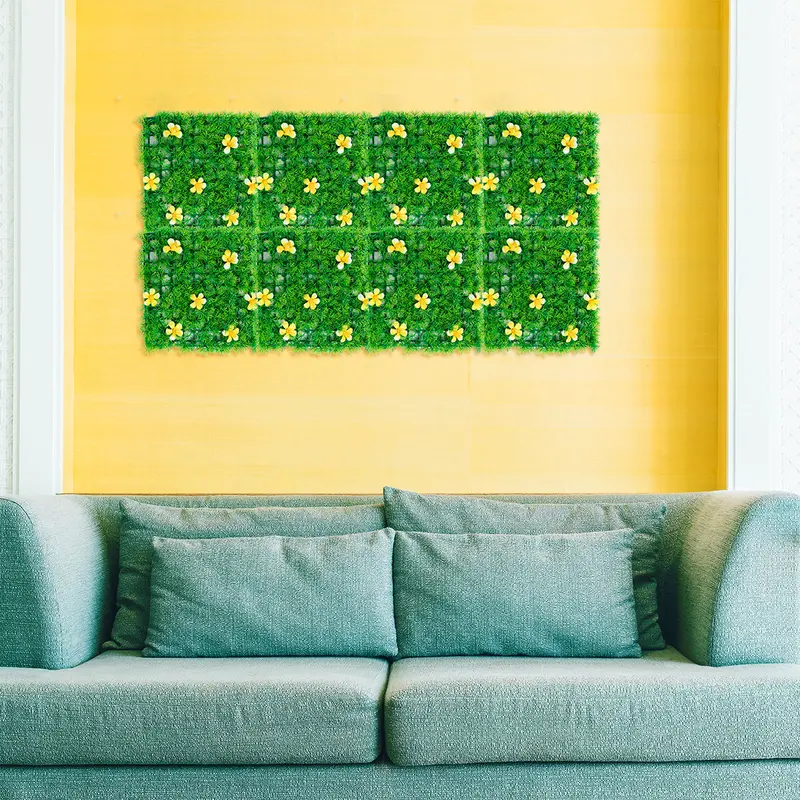 Pasto Artificial Con Flores Color Amarillo Para Decoración 1