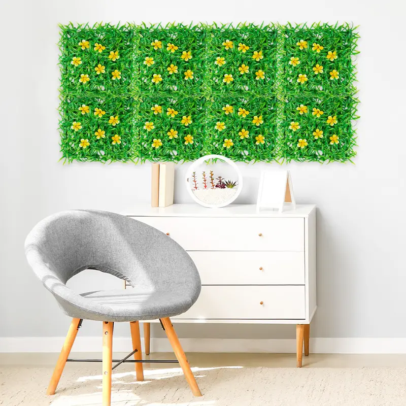 Pasto Artificial Con Flores Color Amarillo Para Decoración, 25X25cm 1