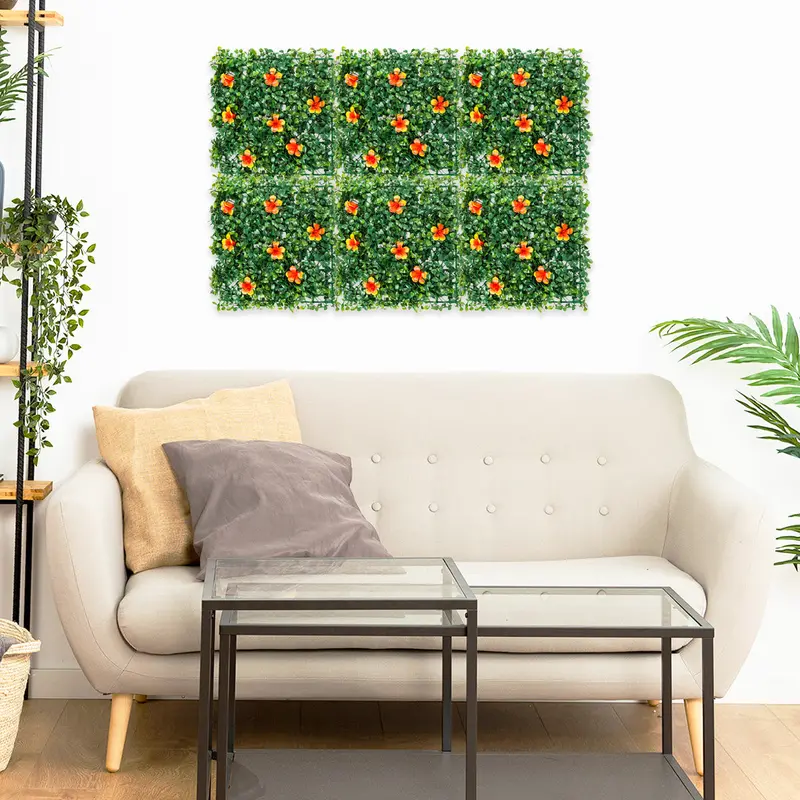 Pasto Artificial Con Flores Color Naranja Para Decoración, 25X25cm 1