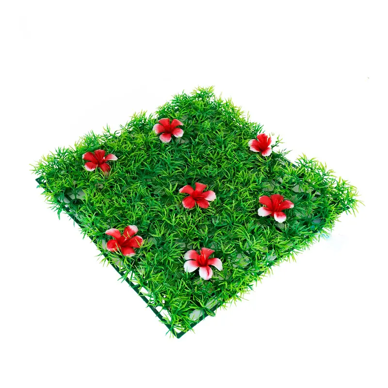 Pasto Artificial Con Flores Color Rojo Para Decoración 2