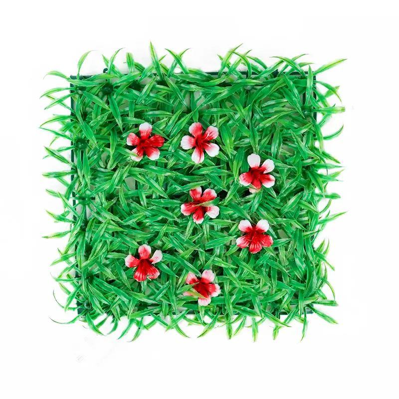 Pasto Artificial Con Flores Color Rojo Para Decoración, 25X25cm 2