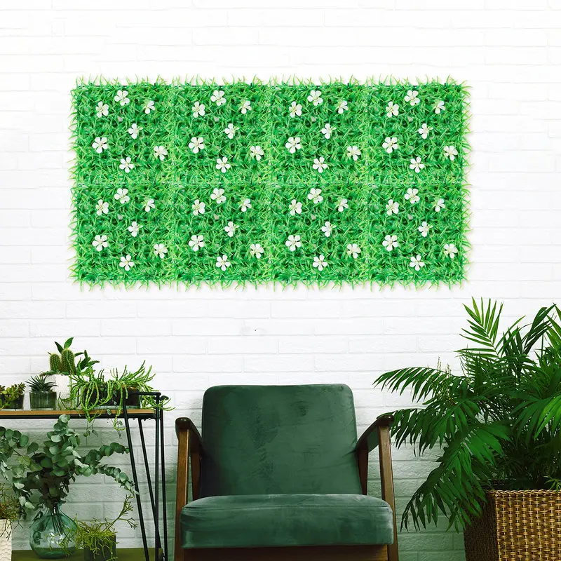 Pasto Artificial Con Flores Para Decoración, Color Blanco 1
