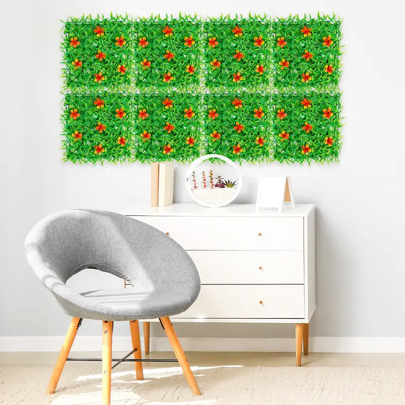 Pasto Artificial Con Flores Para Decoración, Color Naranja 1