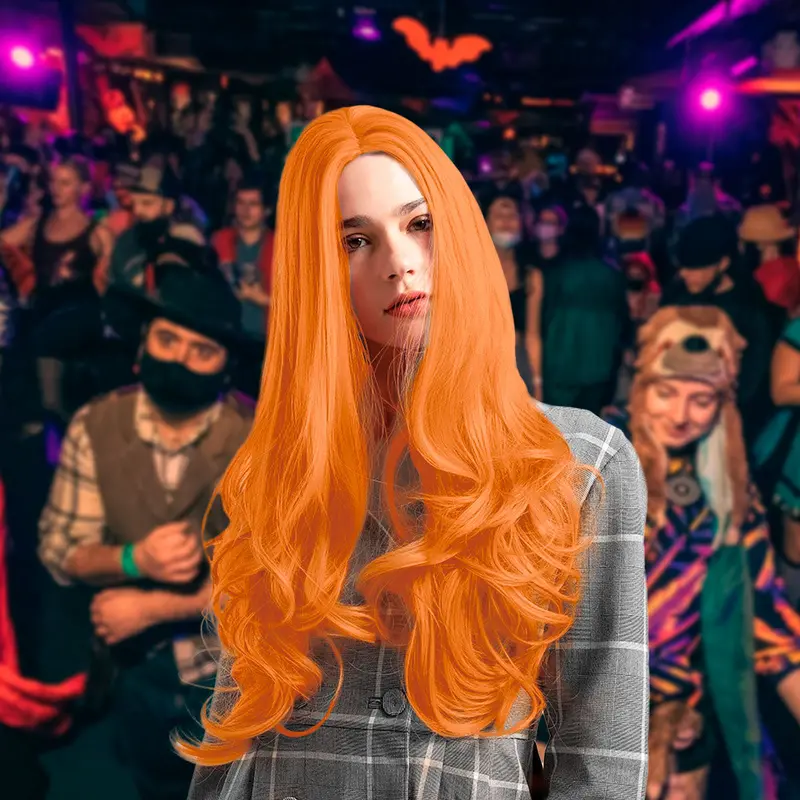 Peluca Color Naranja Con Ondas Para Disfraz 1
